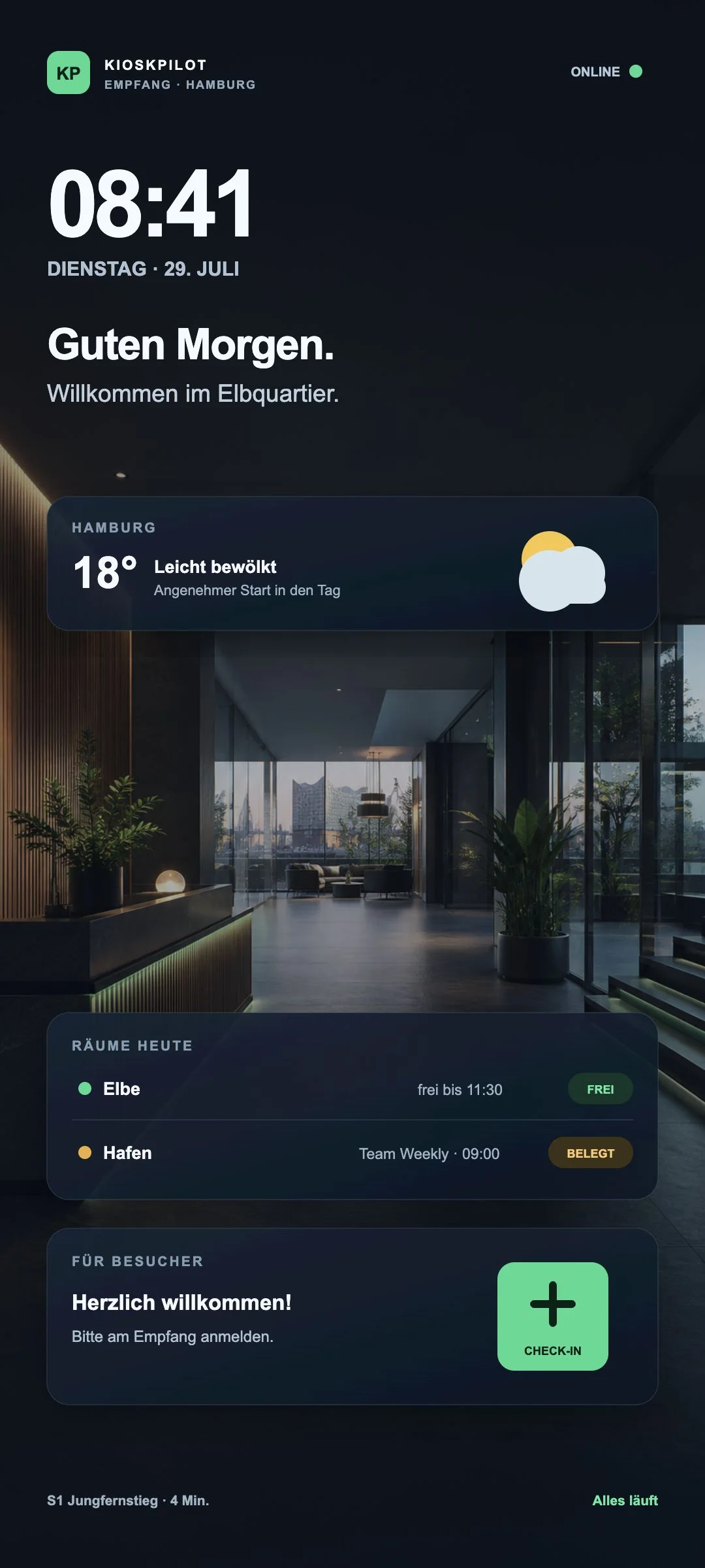 Mit KioskPilot betriebenes Empfangs-Dashboard