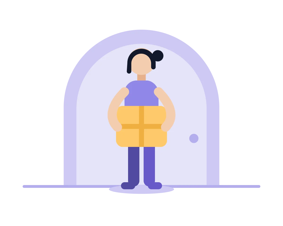 Illustration einer Bewohnerin mit einem Paket